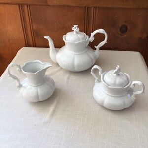 White Teapot with Matching Creamer and Sugar Pot